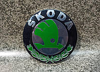 Эмблема значок логотип D=88mm SKODA ШКОДА зеленый 32D853621A