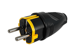 Вилка пряма+жовтий фiксатор з заземленням чорна LMA3325 Лємансо