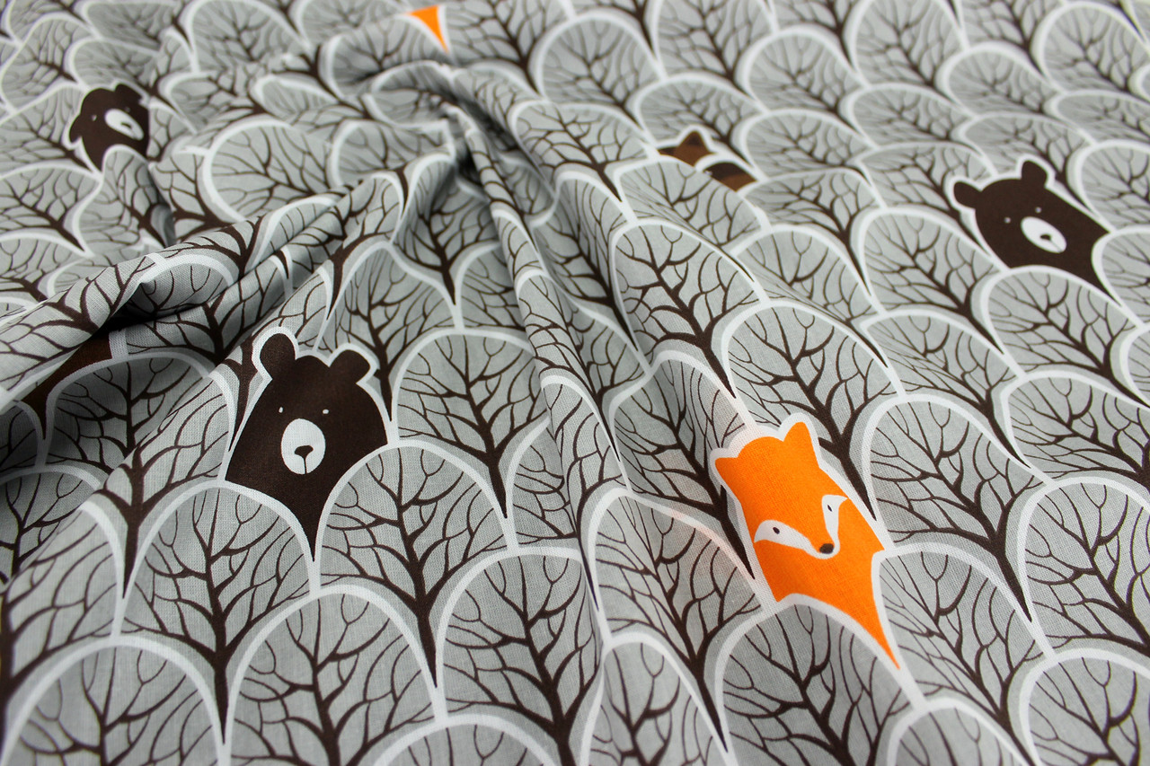 Тканина бавовна "Звірята в деревах" сірого кольору No1166 - фото 4 - id-p768010696