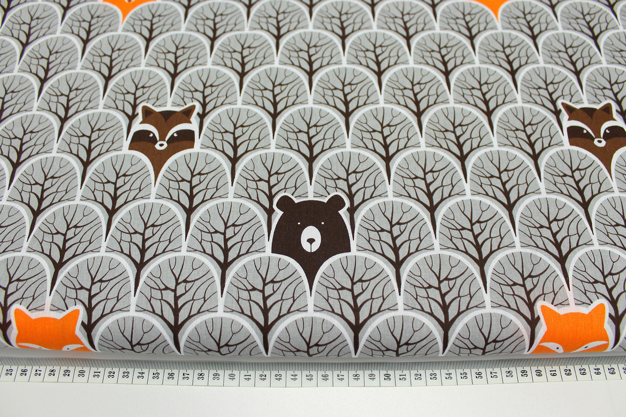 Тканина бавовна "Звірята в деревах" сірого кольору No1166 - фото 6 - id-p768010696