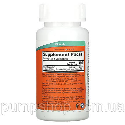 Бісгліцинат заліза NOW Foods Iron 36 мг 90 капс., фото 3