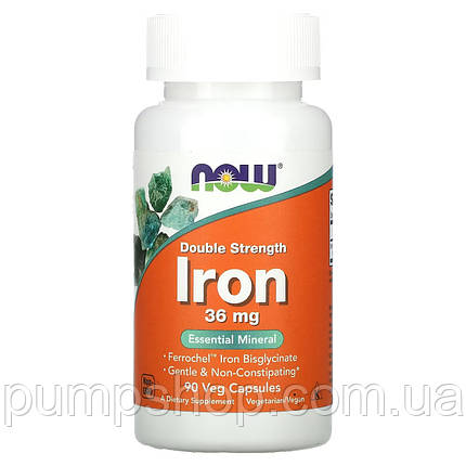 Бісгліцинат заліза NOW Foods Iron 36 мг 90 капс., фото 1