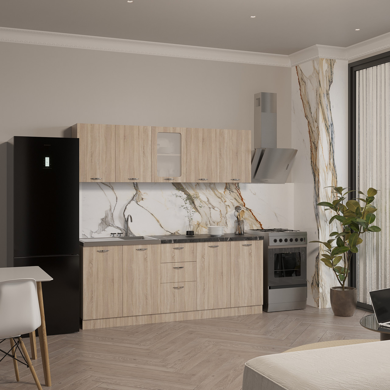 Готова Кухня Comfort 1.6 м Дуб Сонома із стільницею