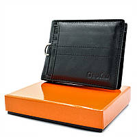 Мужской кожаный кошелек Чёрный Небольшой мужской бумажник Удобный кожаный компактный кошелек