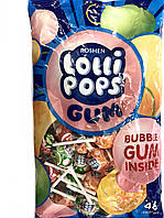 Карамель леденцовая LolliPops Gum фруктовый микс с жевательной резинкой 920 гр