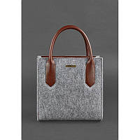 Фетровая женская сумка Красивая сумка-кроссбод с кожаными коричневыми вставками Сумка женская с фетра