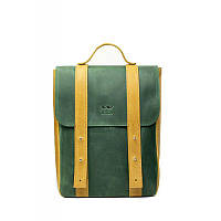 Кожаный рюкзак 13" цвет зелено-желтый Яркий рюкзак из натуральной кожи Рюкзак кожаный на кобурных застежках