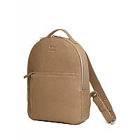 Кожаный рюкзак цвет темно-бежевый Светлый модный рюкзак для девушки Современный женский рюкзак премиум класса