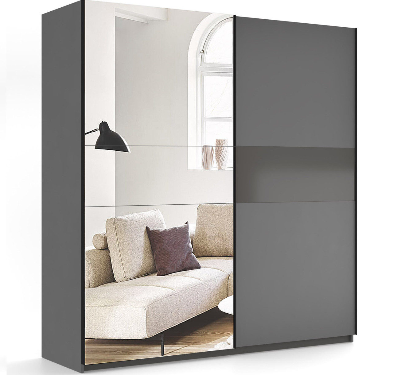Шафа-купе 2.0 Тео Матовий Графіт/Антрацит із Дзеркалом, фото 1