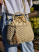 Жіноча літня плетена сумка з довгою ручкою Bohemia молочна