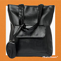 Женская сумка Sambag Shopper black Большая сумка шоппер для девушек черная Вместительная сумка из кожзама