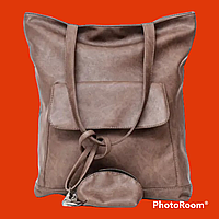 Женская сумка Sambag Shopper коричневый нубук Большая сумка шоппер для девушек Вместительный шоппер из кожзама