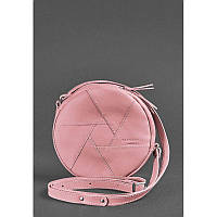 Кожаная круглая женская сумка Бон-Бон розовая Современная женская сумка кросс-боди круглой формы кожаная