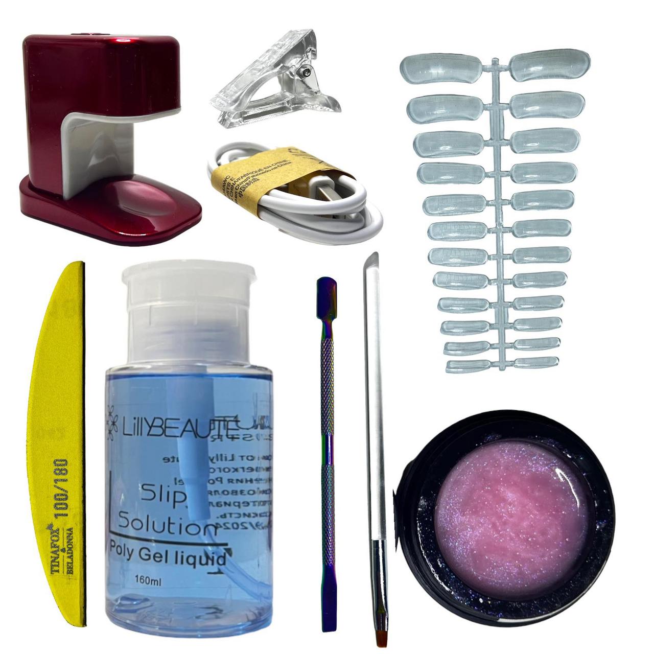 Стартовий манікюрний набір з полігелем Master Professional Shimmer з міні лампою для 1 пальця