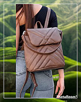 Женский рюкзак-сумка Sambag стеганый коричневый Компактный рюкзак на плечи Молодежный рюкзак портфель