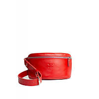 Кожаная поясная сумка красная Яркая сумка поясная из натуральной кожи Сумка унисекс поясная