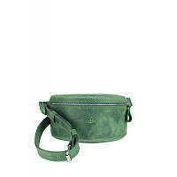 Кожаная поясная сумка зеленая винтажная Стильная сумка на пояс премиум класса из натуральной кожи