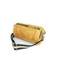 Кожаная сумка поясная-кроссбоди Cylinder желтая винтажная Стильная сумка на пояс с шлейкой для носки на плече