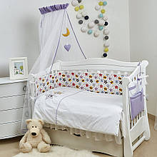 Постільний комплект дитячий в ліжечко 8 ел Twins 3D Funny Stars (бампер мембрана) 4079-S-004, violet, фіолетовий