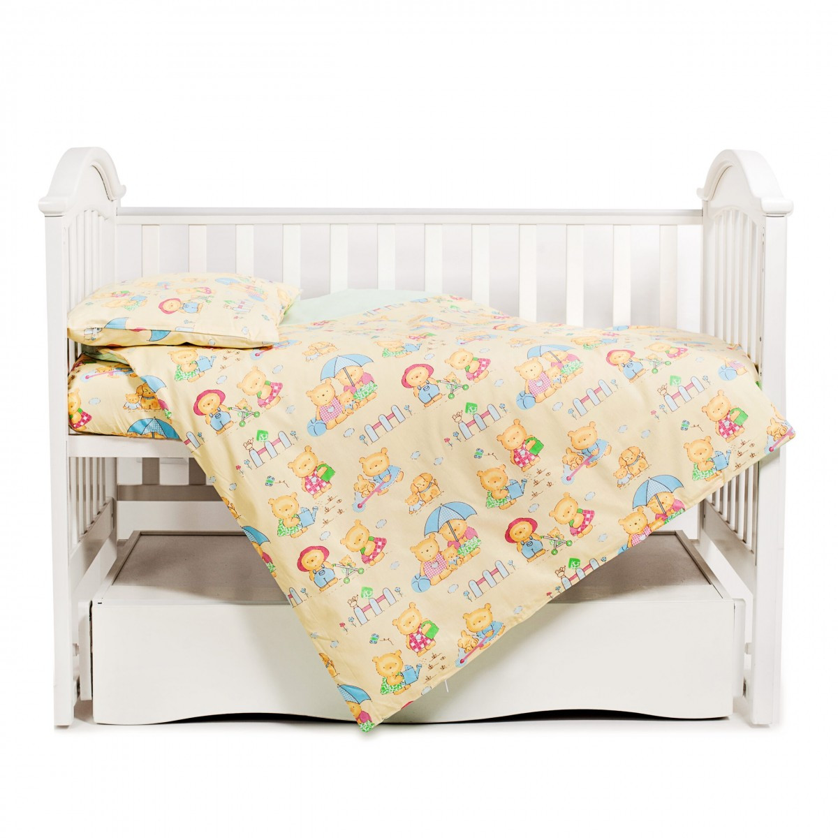 Комплект змінної дитячої постелі 3 ел Twins Comfort 3051-C-012, Пухнасті ведмедики зелені, зелений