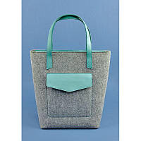 Фетровий жіноча сумка шоппер з шкіряними бірюзовими вставками Сучасна сумка шоппер з фетру