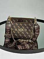 Жіноча сумка-клатч Guess Pochette Multi Brow (коричнева) KIS17101 стильна зручна сумочка на довгому ремені