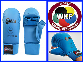 Рукавички накладки для карате із захистом великого пальця з ліцензією WKF сині SMAI SM P101