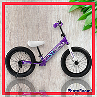 Велобег детский 14" CORSO с надувными резиновыми колесами Фиолетовый беговел для девочки