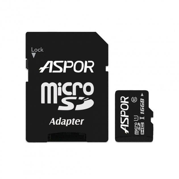 Карта пам`яті Aspor MicroSDHC 16GB UHS-I (Class 10) + SD adapter