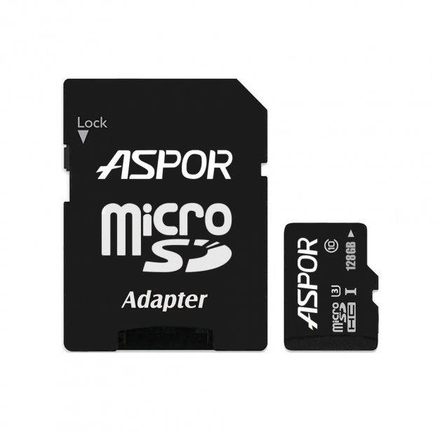 Карта пам`яті Aspor MicroSDHC 128GB UHS-III (Class 10) + SD adapter, фото 1
