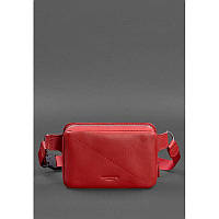 Кожаная женская поясная сумка красная Молодежная женская сумка на пояс Поясная кожаная сумка для девушек
