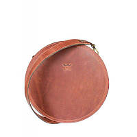 Женская кожаная сумка Amy L коньячная винтажная Оригинальная сумка для девушек круглая из натуральной кожи