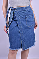 Стильная коттоновая юбка джинсовая с запахом