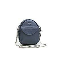 Шкіряна жіноча міні-сумка Kroha темно-синя Оригінальна жіноча сумочка через плече з ланцюжком або ремінцем
