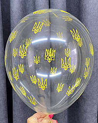 Куля латексна 30 см "Герб України жовта на прозорому"