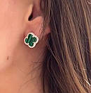 Сережки срібні "Зелена конюшина" з малахіту позолочені з білими фіанітами Сережки - вкрутки зі срібла, фото 5