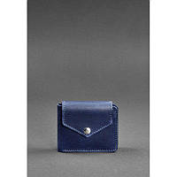 Невеликий гаманець з натуральної шкіри Якісне портмоне люкс класу Шкіряне портмоне на кнопці синє