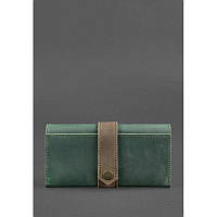 Стильный женский кошелек премиум класса Большой кошелек женский Кожаное женское портмоне зеленое с коричневым