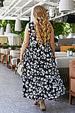Сарафан штапель довгий принт квіти волани 56 чорний, фото 5