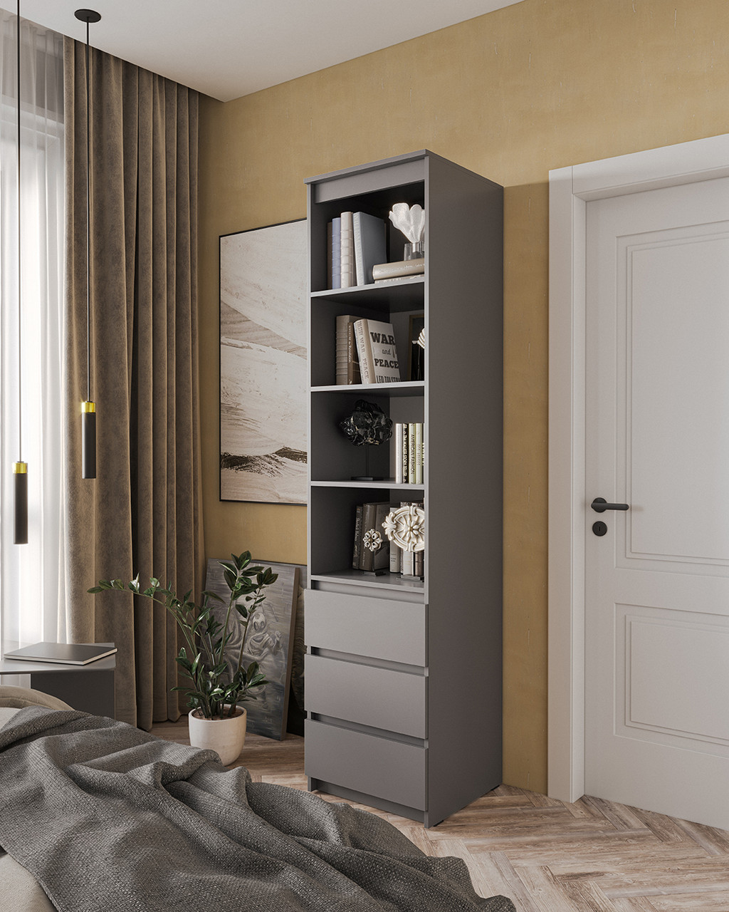 Пенал відкритий з шухлядами Ш500*В2117*Г498 антрацит, фото 1