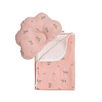 Детский плед и подушка ортопедическая Twins муслин маршмелоу 110х80 1411-TMPO-08F, pink/flower, розовый