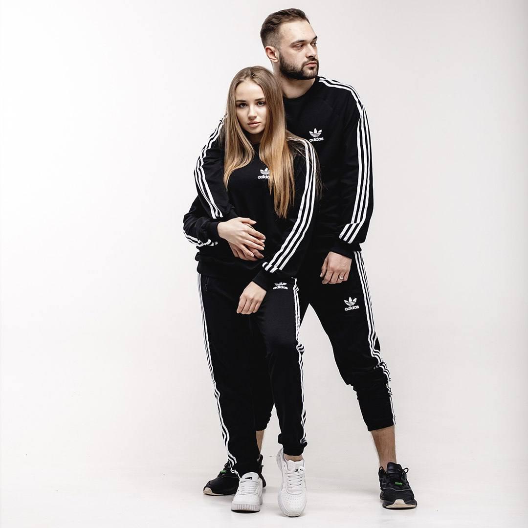 Парний спортивний костюм Adidas чорний без капюшона жіночий чоловічий Адідас весняний осінній, фото 1