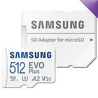 Карта Пам'яті Samsung EVO Plus 512GB MicroSD + SD Адаптер Професійна MicroSD Карта для Фото Відео