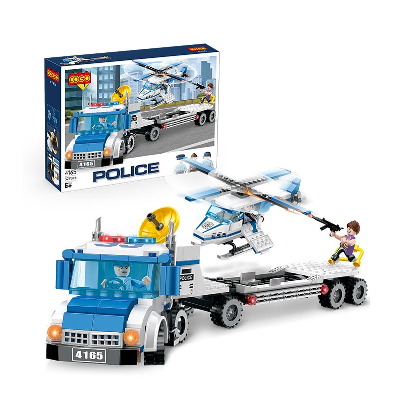 Конструктор Cogo Police Поліцейська погоня 4165, трейлер, вертоліт гелікоптер, 329 дет., блоковий, іграшка, фото 1