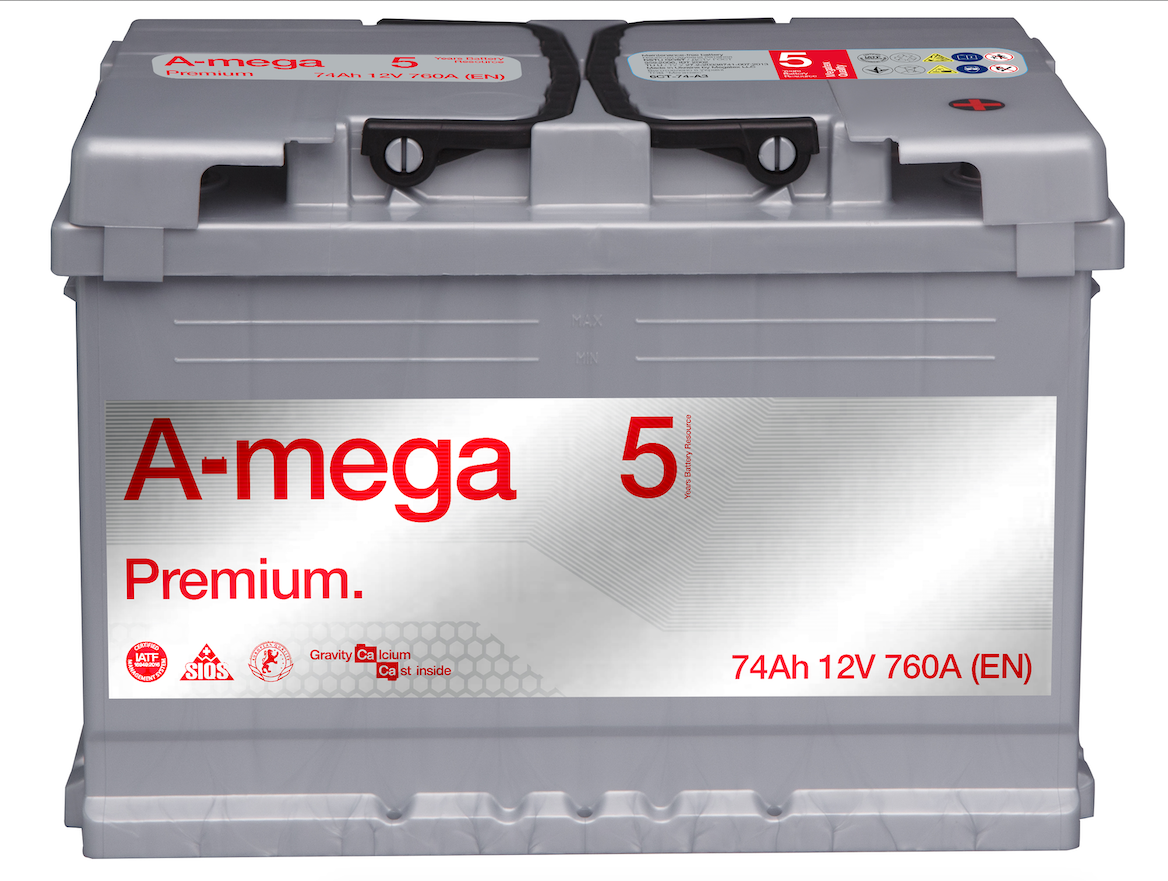 Автомобільний акумулятор A-Mega Premium 74 Ah (0) правий плюс