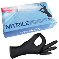 Нитриловые перчатки повышенной плотности 4 г MediOk Black размер «M», цвет чорный, фасовка по 100 шт