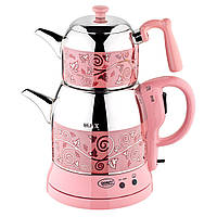 Електрочайник-самовар Özkent, Рожевий Електросамовар на 2,2 л з чайником Özkent + Подарунок чай 200г