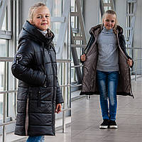 Стильне зимове пальто на дівчинку Жасмін, чорний\пудра, розміри 134-164