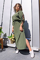 Довге літнє батальне плаття в спортивному стилі з розрізами р.48-58. Арт-3010/41