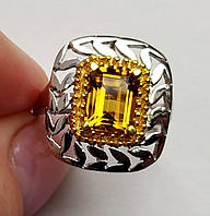 Кольцо с натуральным бразильским золотым цитрином 8х6 мм в огранке октагон Размер 17
